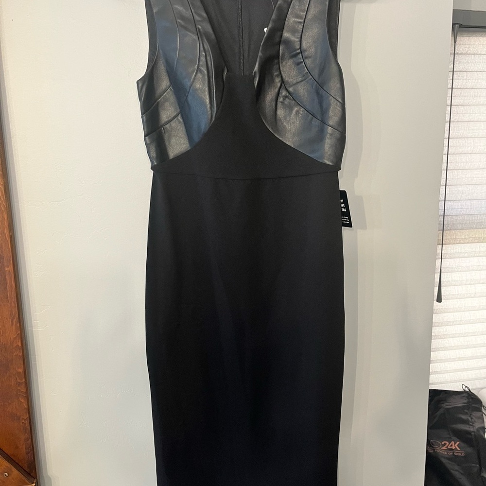 Express Black Faux Leather Panel Midi Dress